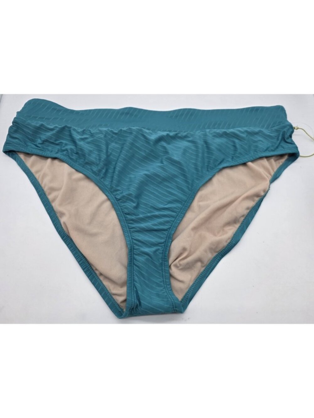 Mynah Womens Bikini Bottom Size XXL Teal Blue Striped Textured Swimsuit Swim